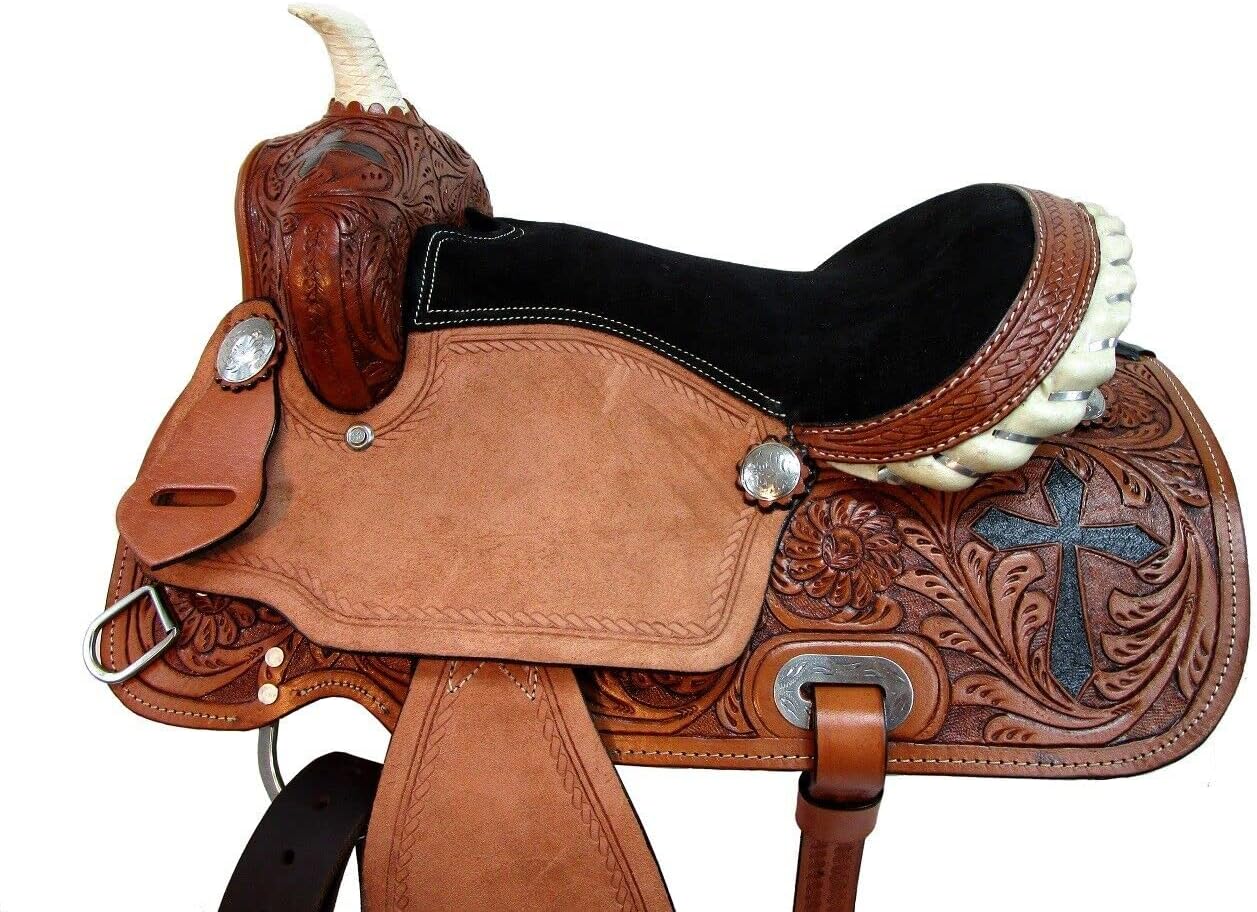 Premium Cross Tooled Western Saddle Genuine Leather Trail Ranch Horse Riding Saddle