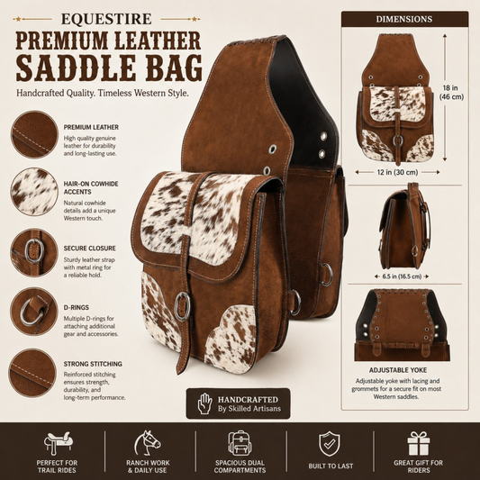 Equestire Handcrafted Leather Saddle Bag with Hair-On Cowhide Accents