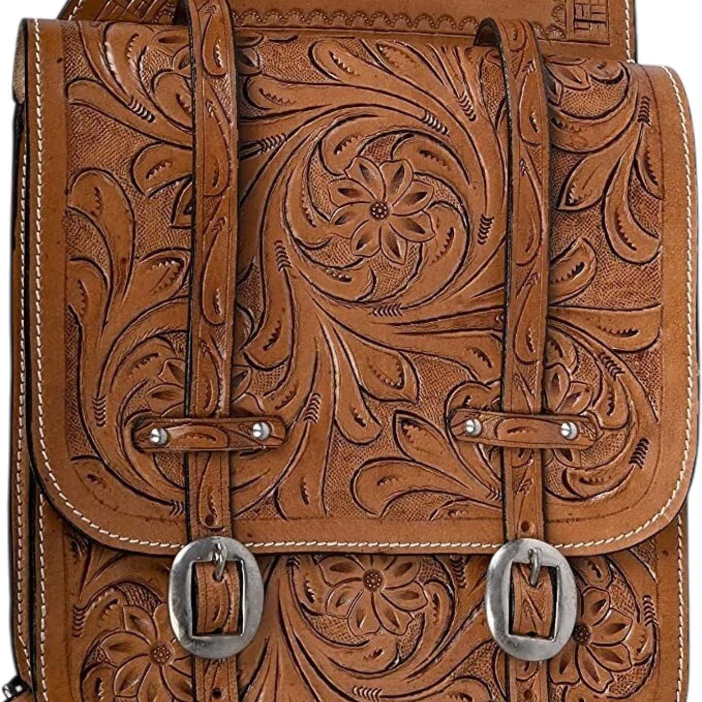 Equestire Hand Tooled Leather Western Saddle Bag Set