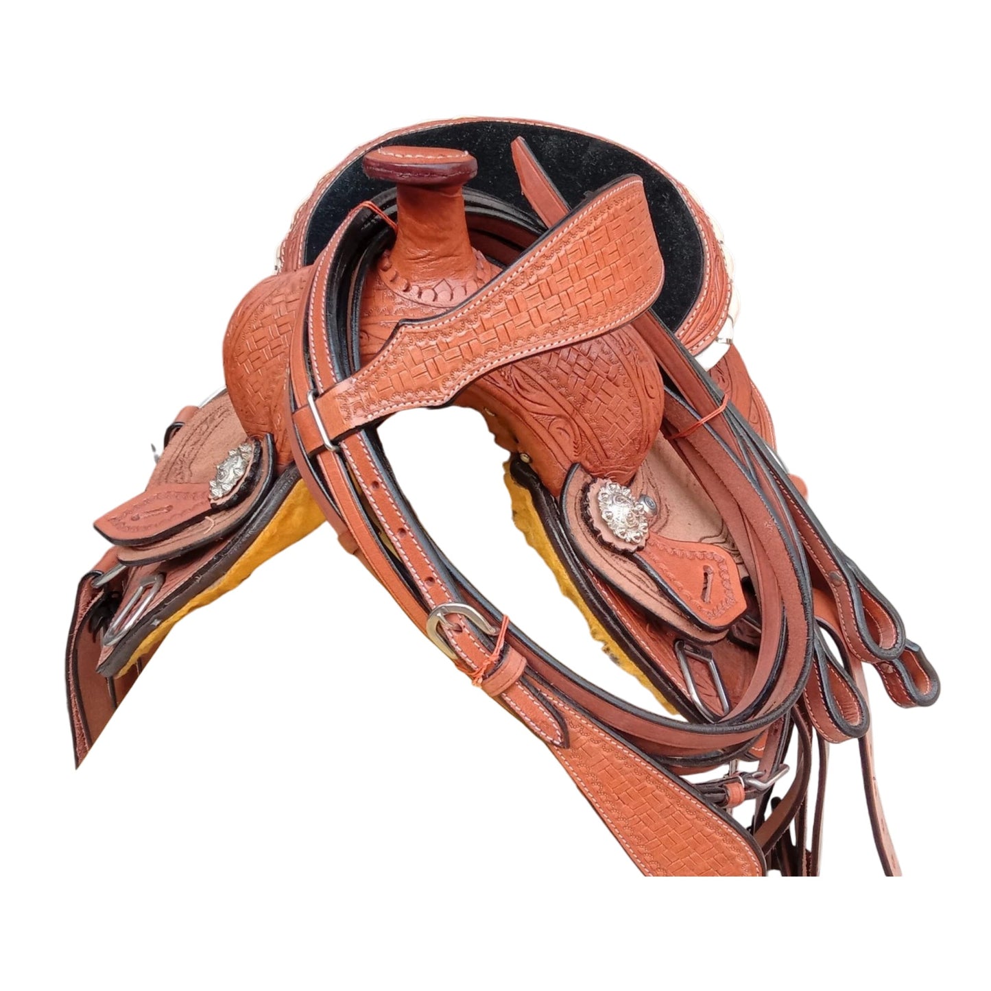 Equestire Handcrafted Youth Western Saddle with Basketweave Tooling