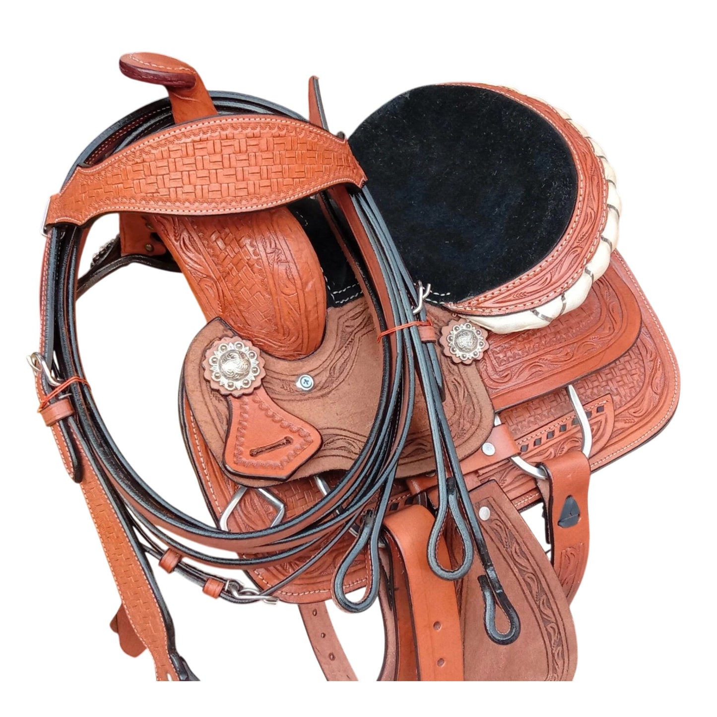 Equestire Handcrafted Youth Western Saddle with Basketweave Tooling