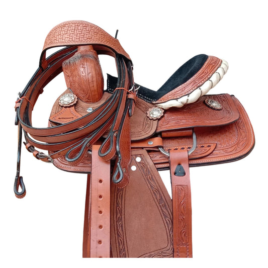 Equestire Handcrafted Youth Western Saddle with Basketweave Tooling