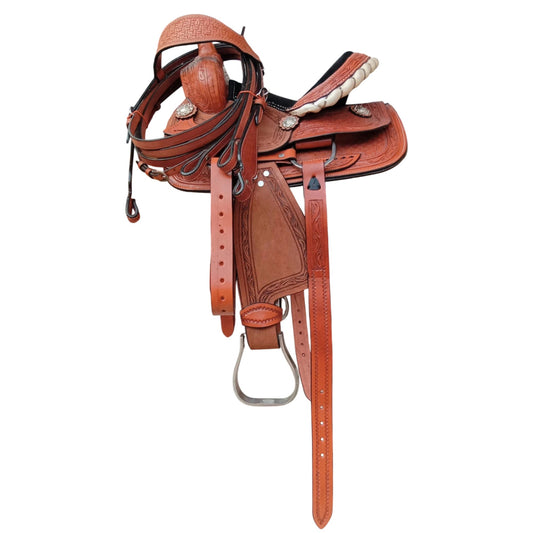 Equestire Handcrafted Youth Western Saddle with Basketweave Tooling