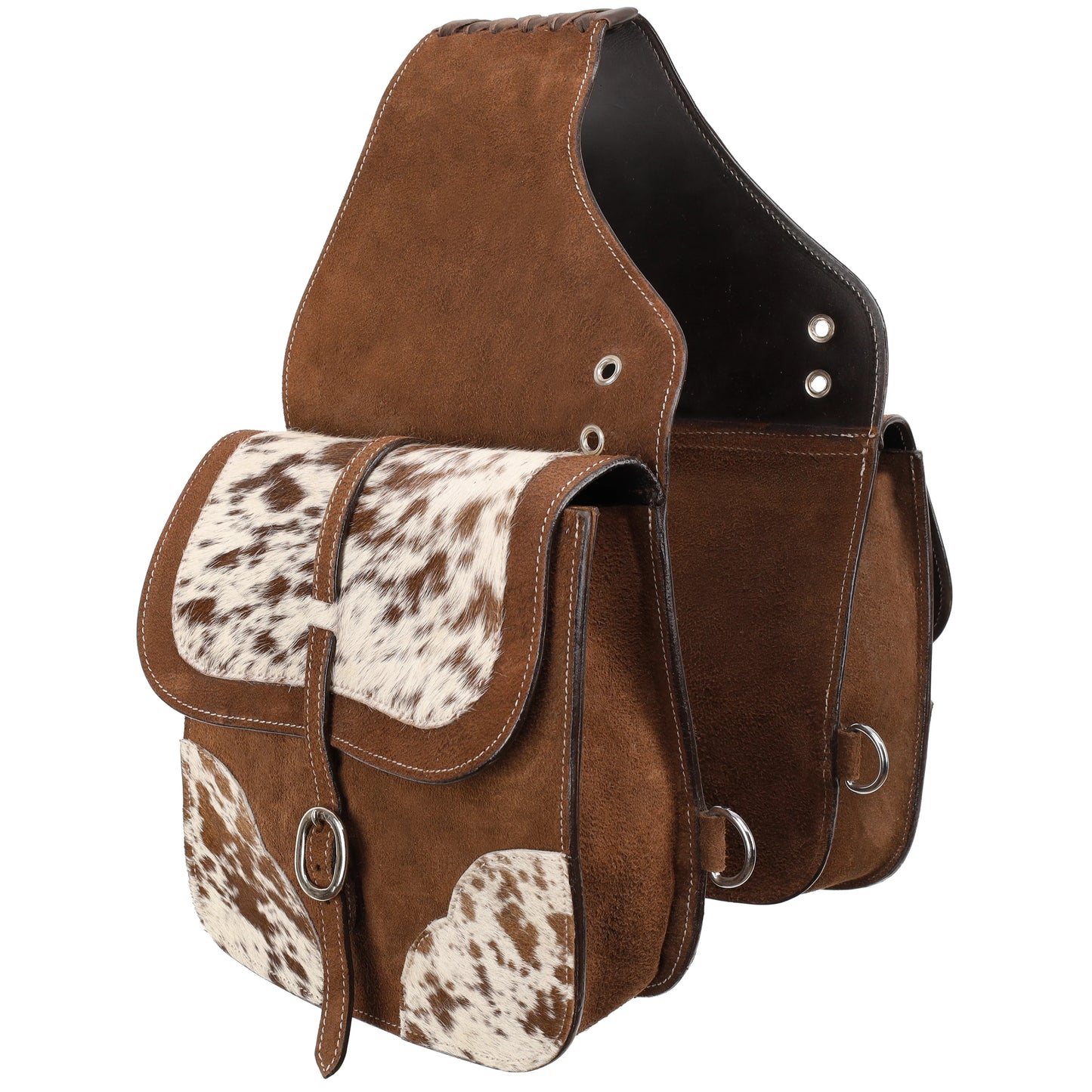 Equestire Handcrafted Leather Saddle Bag with Hair-On Cowhide Accents