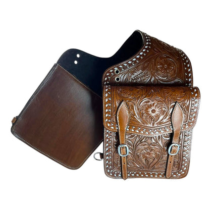 Equestire Hand-Tooled Western Leather Saddle Bag Set