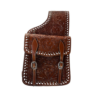 Equestire Hand-Tooled Western Leather Saddle Bag Set