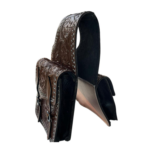 Equestire Hand-Tooled Western Leather Saddle Bag Set