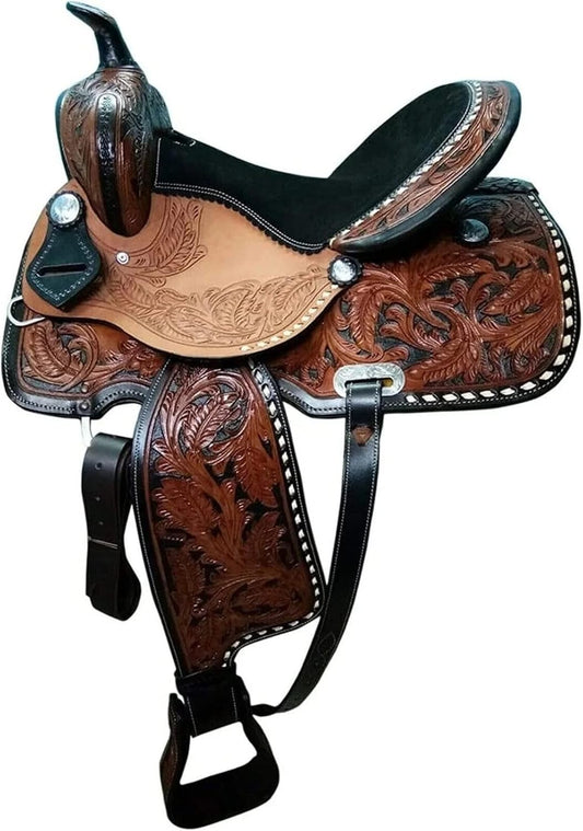 Handcrafted Floral Tooled Western Barrel Racing Saddle