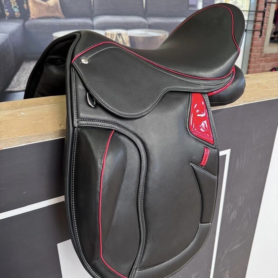 Equestire Elite Black & Red Dressage Saddle – Premium Performance Edition