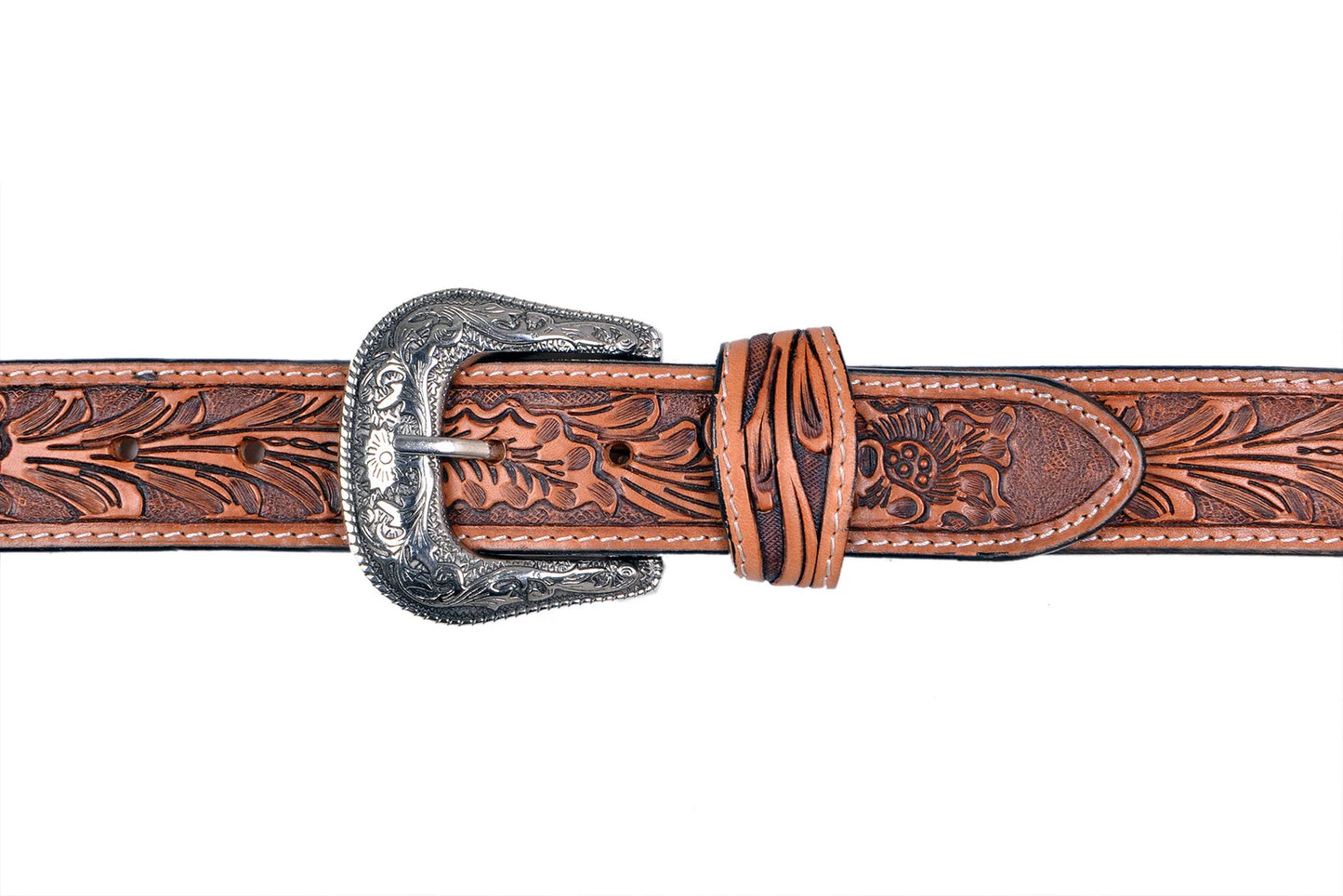 Equestire Hand-Tooled Western Leather Belt with Engraved Buckle
