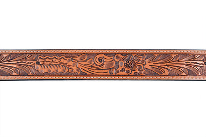 Equestire Hand-Tooled Western Leather Belt with Engraved Buckle