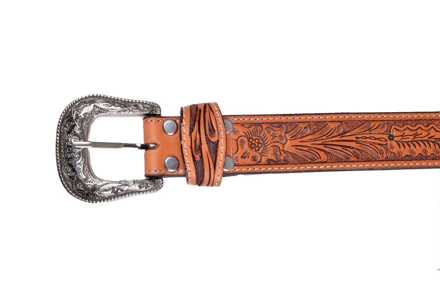 Equestire Hand-Tooled Western Leather Belt with Engraved Buckle