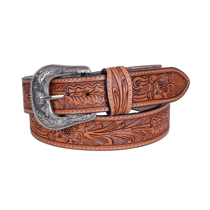 Equestire Hand-Tooled Western Leather Belt with Engraved Buckle