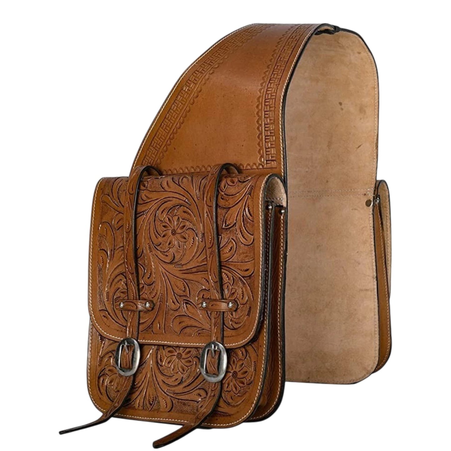 Equestire Hand Tooled Leather Western Saddle Bag Set