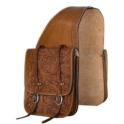 Equestire Hand Tooled Leather Western Saddle Bag Set