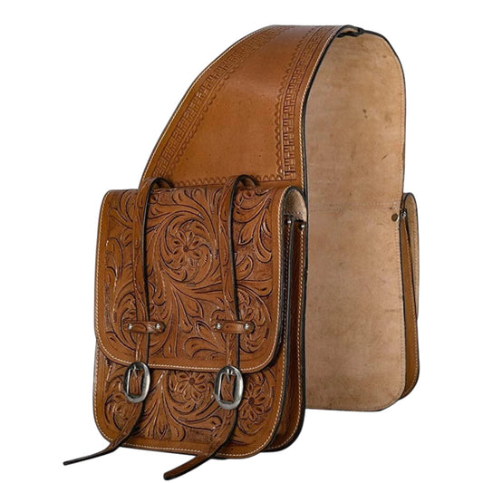 Equestire Hand Tooled Leather Western Saddle Bag Set