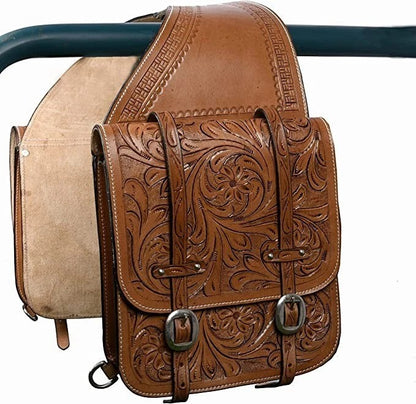 Equestire Hand Tooled Leather Western Saddle Bag Set