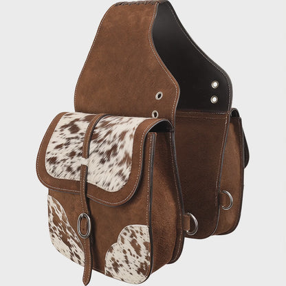 Equestire Handcrafted Leather Saddle Bag with Hair-On Cowhide Accents